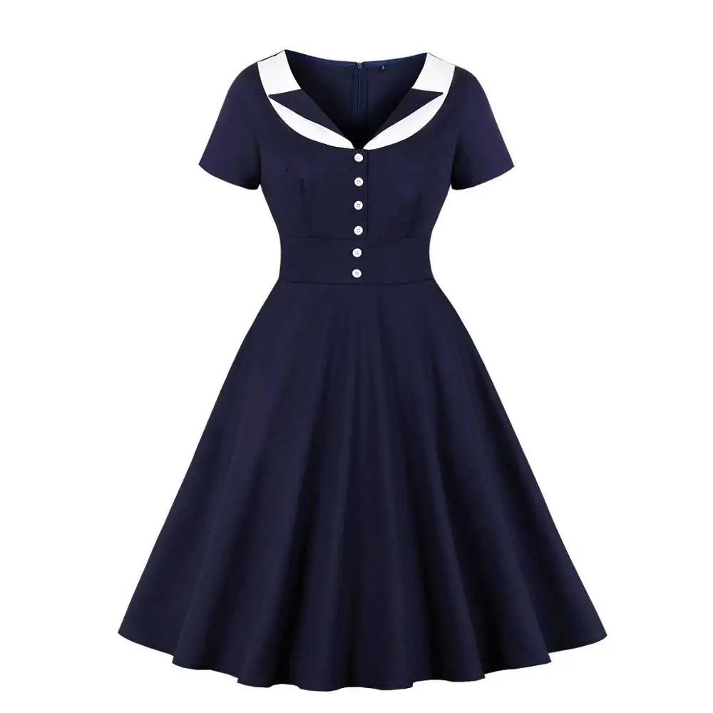 

MIXINNI Women's Dress Summer Contrast Color Hepburn Style Retro Dress 2182