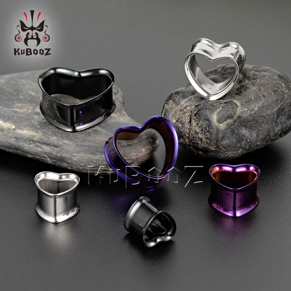 Серьги KUBOOZ из нержавеющей стали для пирсинга туннели с заглушками в форме сердца