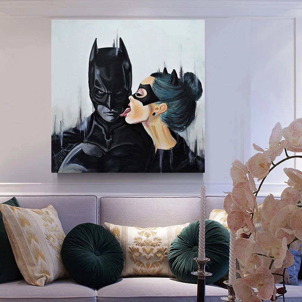 Постер на холсте с изображением героев мультфильма Marvel Disney Бэтмена поцелуя