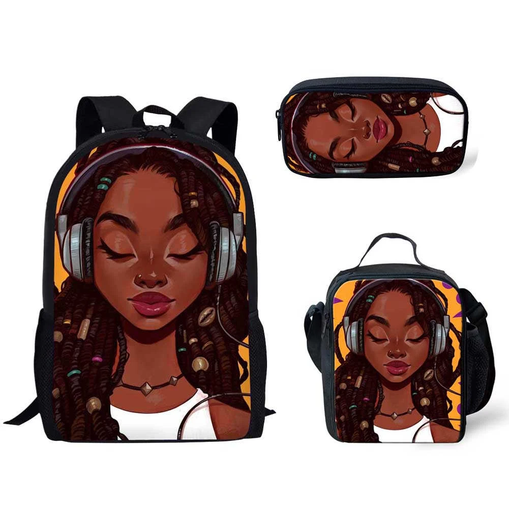 

3 шт./компл., школьный рюкзак для детей, черный школьный рюкзак с Африканским принтом для девочек, сумка для книг, школьный ранец