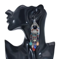 new bohemian ethnic style black antique pattern retro earrings long tassel acrylic pendant minority party jewelry accessories
