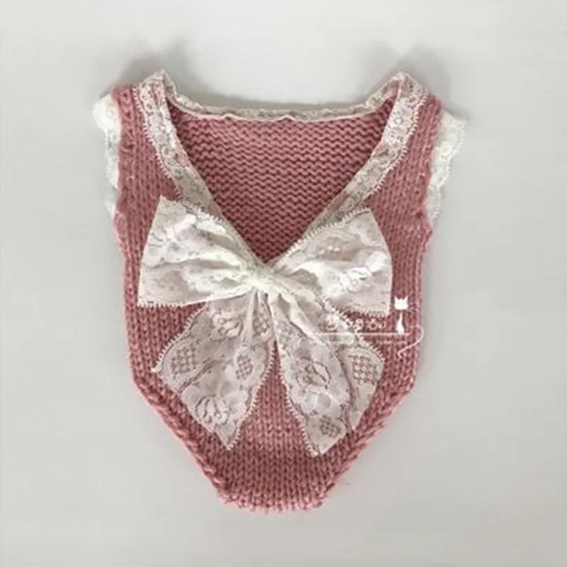 Mono de encaje de punto de ganchillo para reci&eacute;n nacido, ropa, pelele, accesorios de fotograf&iacute;a Infantil para sesi&oacute;n de estudio, accesorios de fotograf&iacute;a para beb&eacute;-5