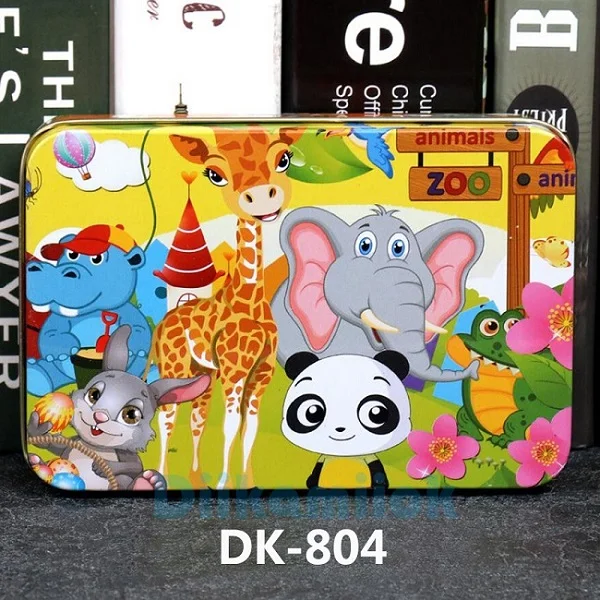 DK-804 Распродажа, 100 шт., мультяшная железная коробка, деревянные головоломки, игрушки для детей, раннее образование, развивающие интеллектуальные головоломки для детей - Цвет: DK-804