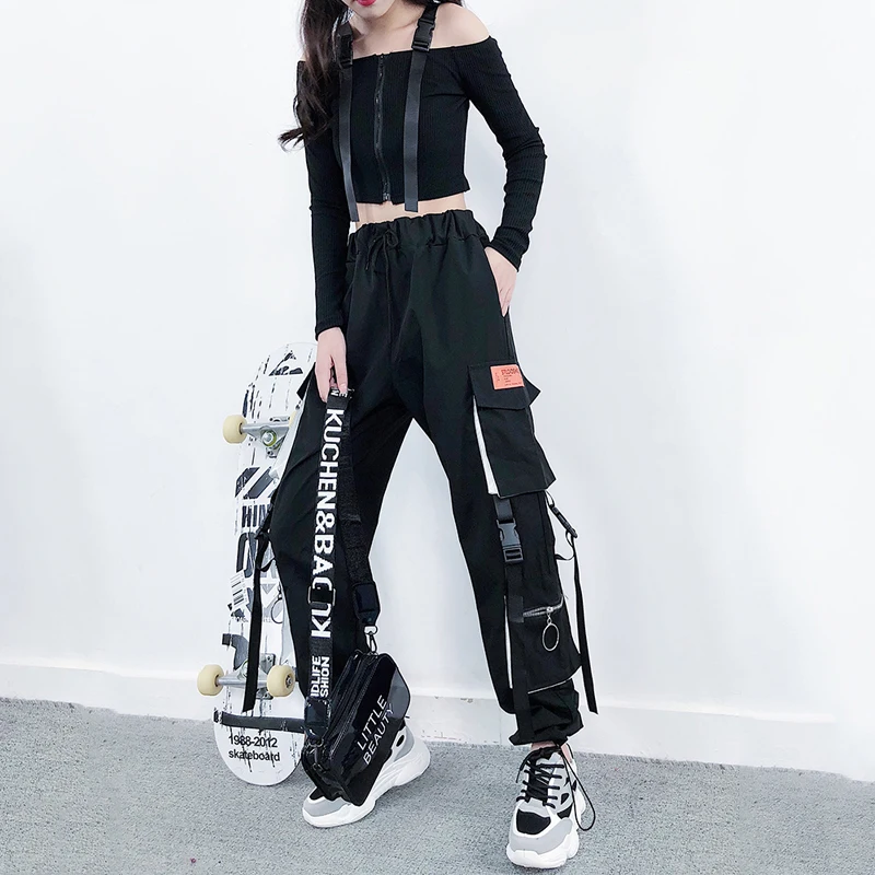 Одежда в стиле хип хоп Женские топы и брюки для джазовых танцев девочек черный