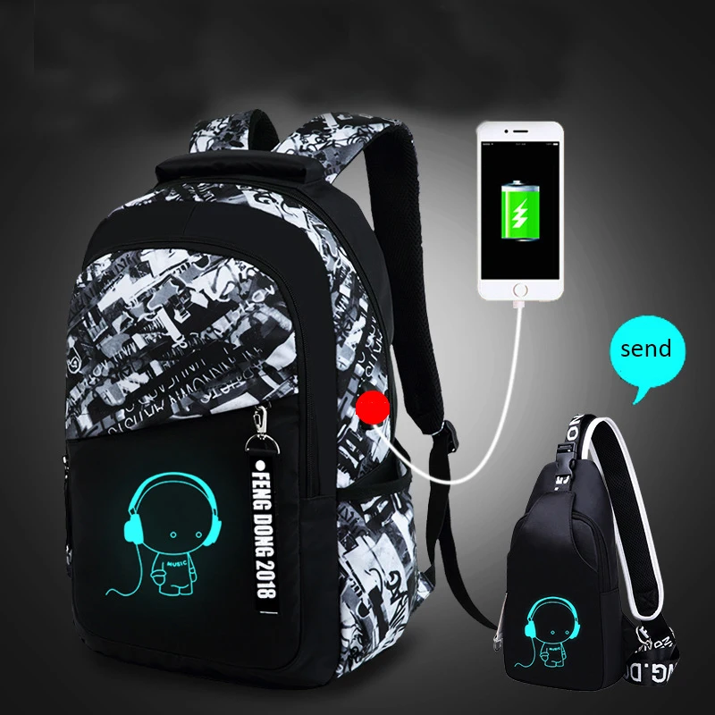 Новые мужские водонепроницаемые Оксфордские рюкзаки, светящиеся, usb зарядка, Противоугонный рюкзак, школьные рюкзаки для мальчиков-подростков - Цвет: style9