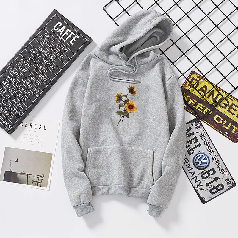 

sunflower Sweatshirts Women Hoodies Casual Long Sleeve student Hooded Sweatshirt Print Flower Pullover Tops Blouse For Female