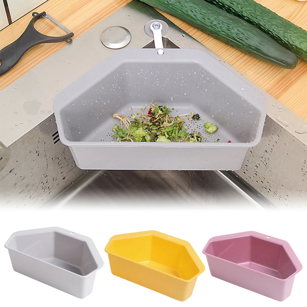 

Triangle Corner Sink Drain Rack Suction Cup Kitchen Sink Drain Basket Leftovers Filter Plastic Sponge Holder Kitchen Accessories