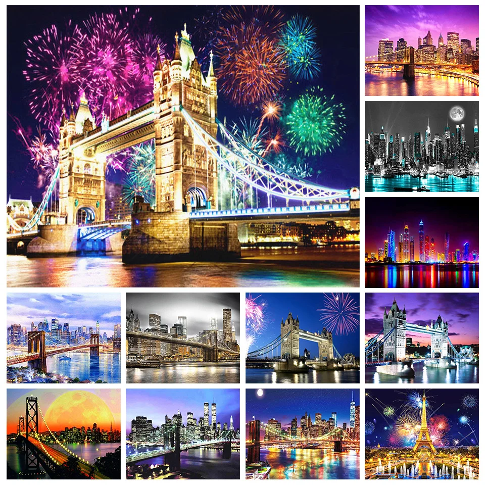 

5D алмазная живопись «сделай сам», вышивка крестиком, квадратный/круглый пейзаж, набор для алмазной живописи, Лондонский мост, строительство...