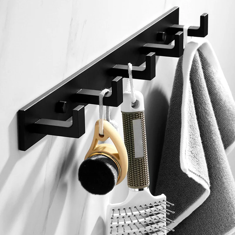 

Thicken Aluminum Bath Towel Robe Hooks Black Bedroom Bag Hat Clothes Coat Hook Door Wall Hanger Home Wall Mount Rack Accessories