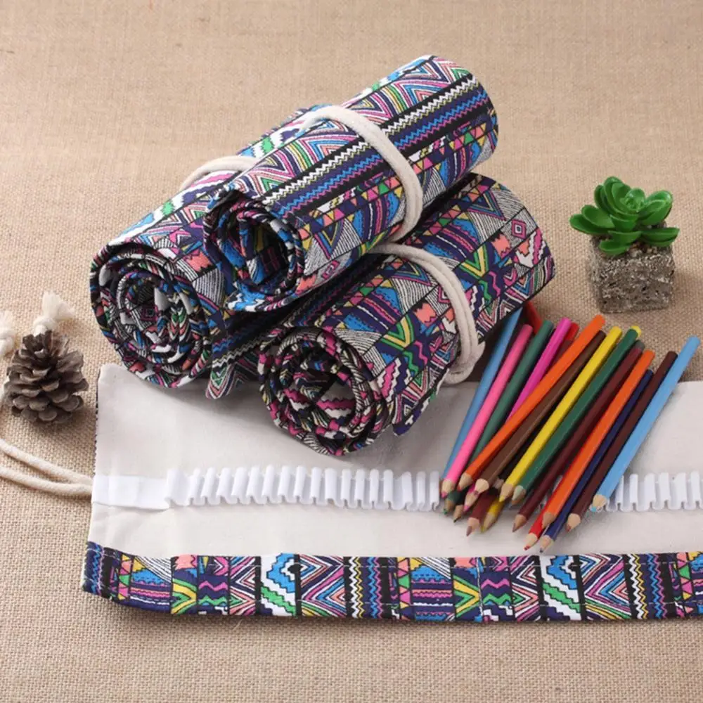 

36/48/72/108 Holes Pencil Bag Pencilcase Pen Holder Pouch School Stationery Kid Gifts Canvas Painting Pencils Office Storage Org