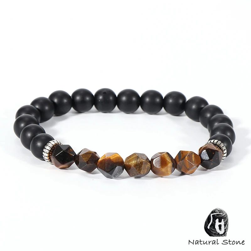 Мужской и женский браслет из натурального камня с лабрадоритом ониксом тигром