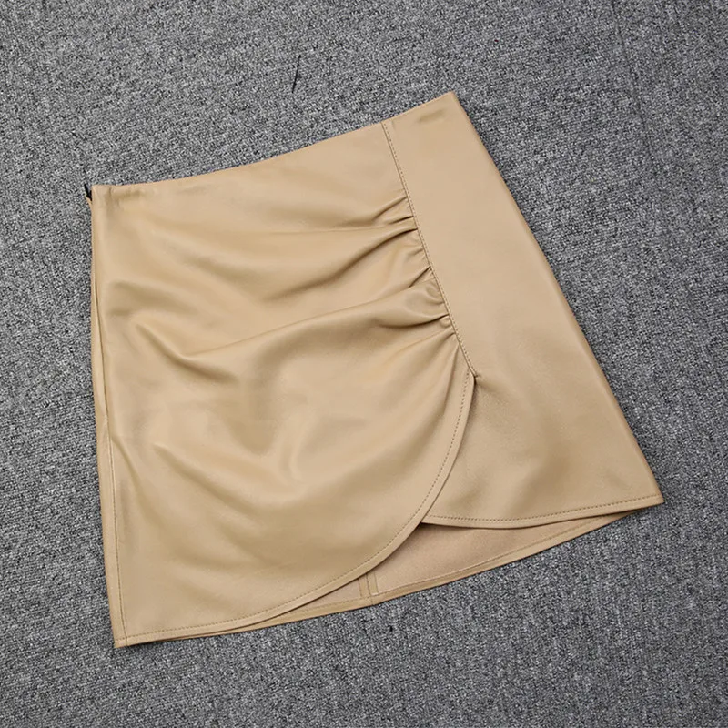 Factory  2021 New Style Women Fashion Slim Genuine Leather Short Skirt