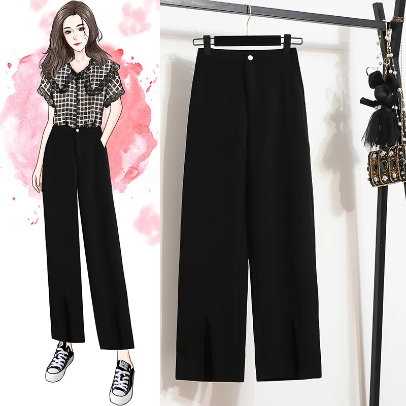 

Новинка Осень-зима 2021, прямые однотонные свободные брюки большого размера для полных девушек, повседневные брюки с широкими штанинами, женс...