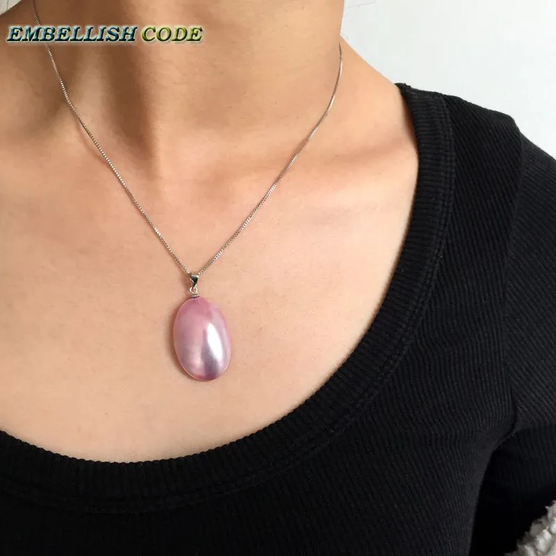 

MABE pearls Pendant 18'' 16'' Necklace natural seawater pink peach Colorful large size Ellipse half egg fine charming jewelry
