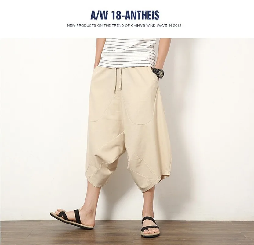 

Ropa De Hombre 2020 Summer New Harlan Low-grade Shorts Plus Size Casual Trousers Cotton Linen Wide-leg Pants Men's Clothing