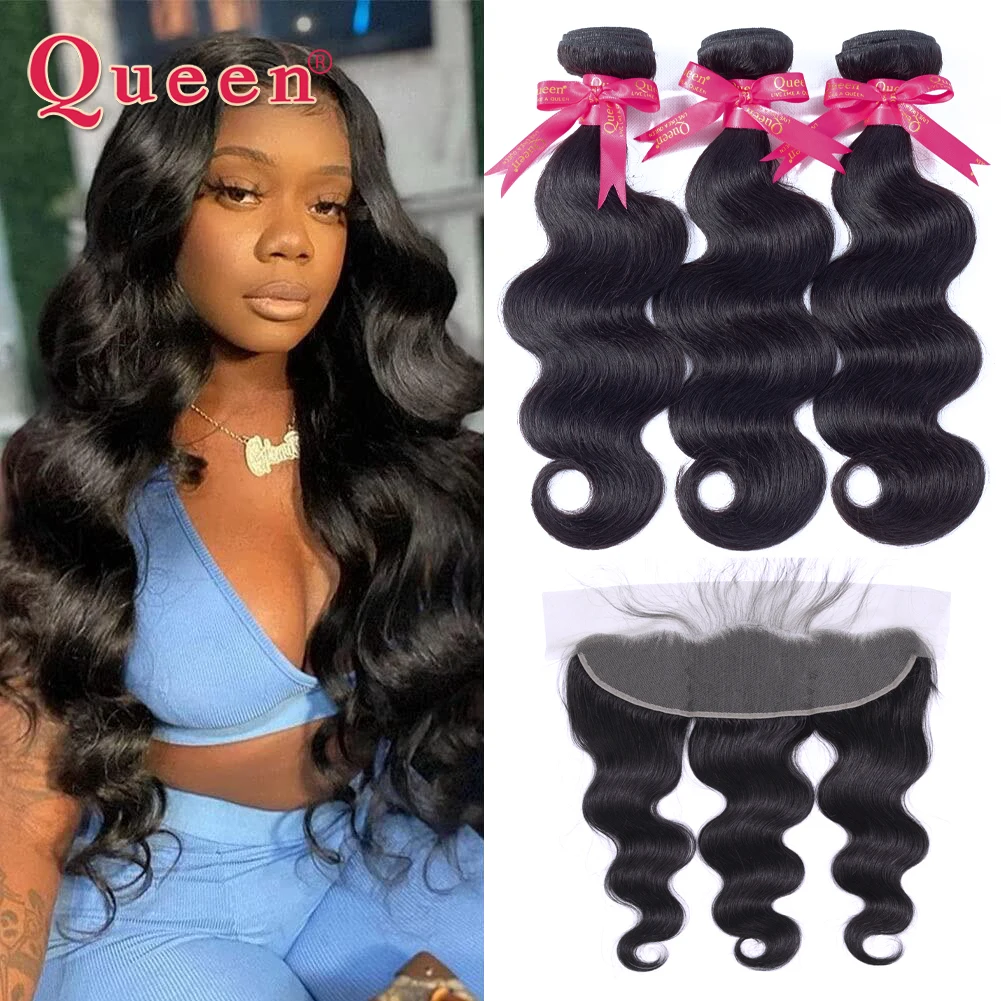 

Body Wave 3/4 Bundles With Closure Brazilian Human Hair Body Wave Bundles With 13x4 Lace Frontal Remy Hair Extensions Queen