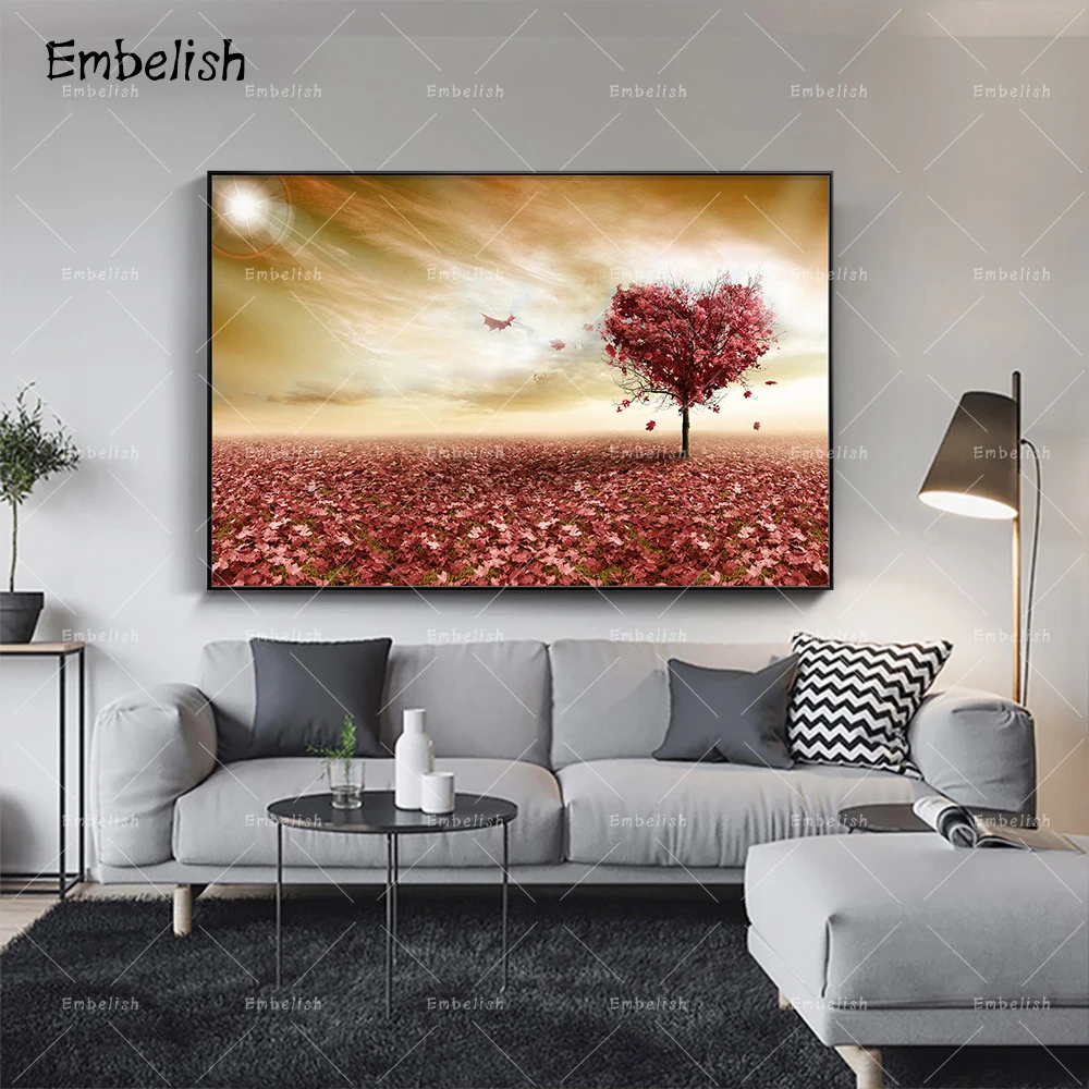 

Embelish 1 Pieces Love Shape Pink Tree Landscape HD Print On Canvas Paintings For Living Room Modern Home Decor Wall Art Picture