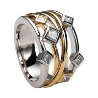 huitan newly fancy cross rings for women two tone design fashion versatile female accessories with cz party geometric jewelry
