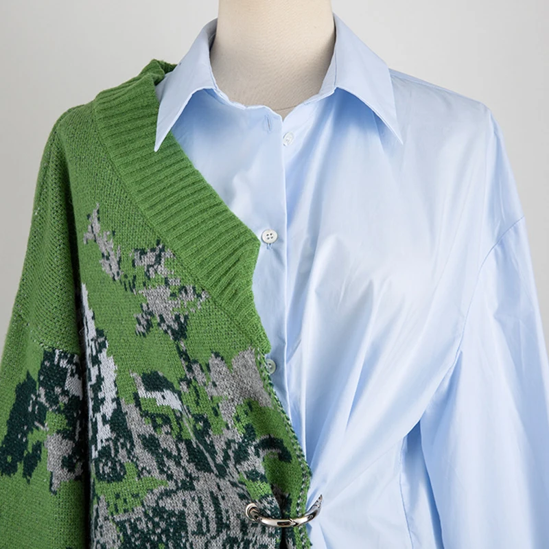 Женская трикотажная блузка в стиле пэчворк Повседневная Свободная рубашка