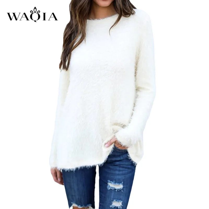 Pullovers 2019 Autumn Winter Women O-Neck Sweater Loose Knitted Ladies Female Plus Size Casual Solid Color Plush | Женская одежда