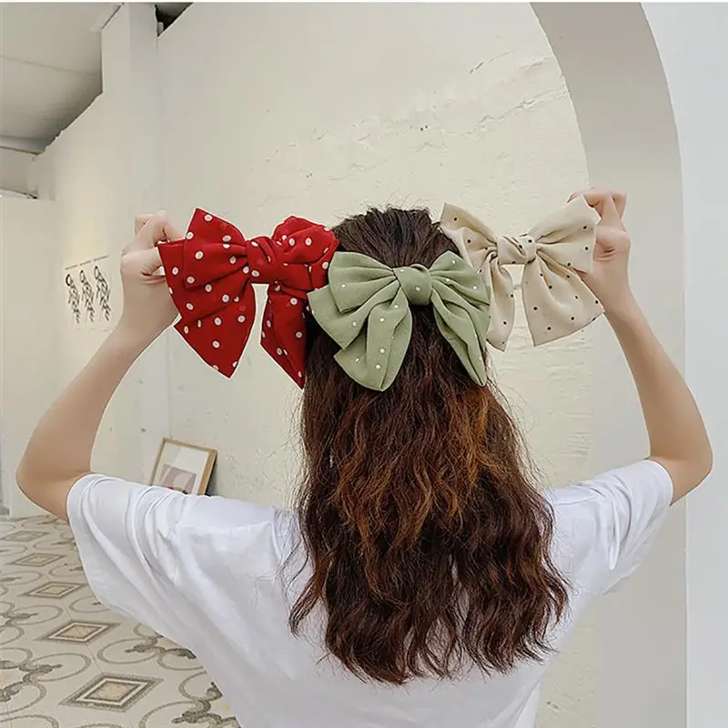 

2020 Fashion Women Hair Bow Ties Hairpins For Woman Headwear 3 Layers Bowknot Hair Clips Dot Barrettes Hair Accessories