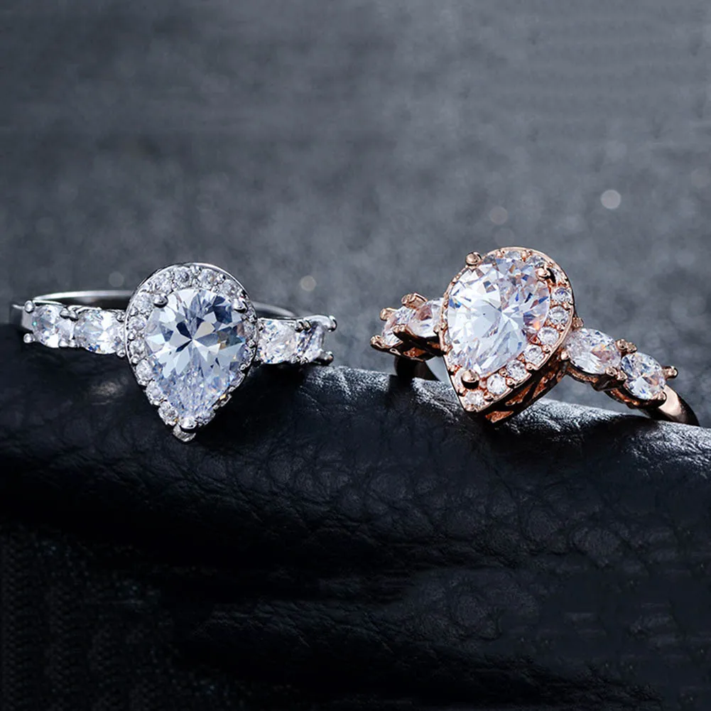 Модное ювелирное изделие Свадебное женское кольцо с фианитом капля воды простой