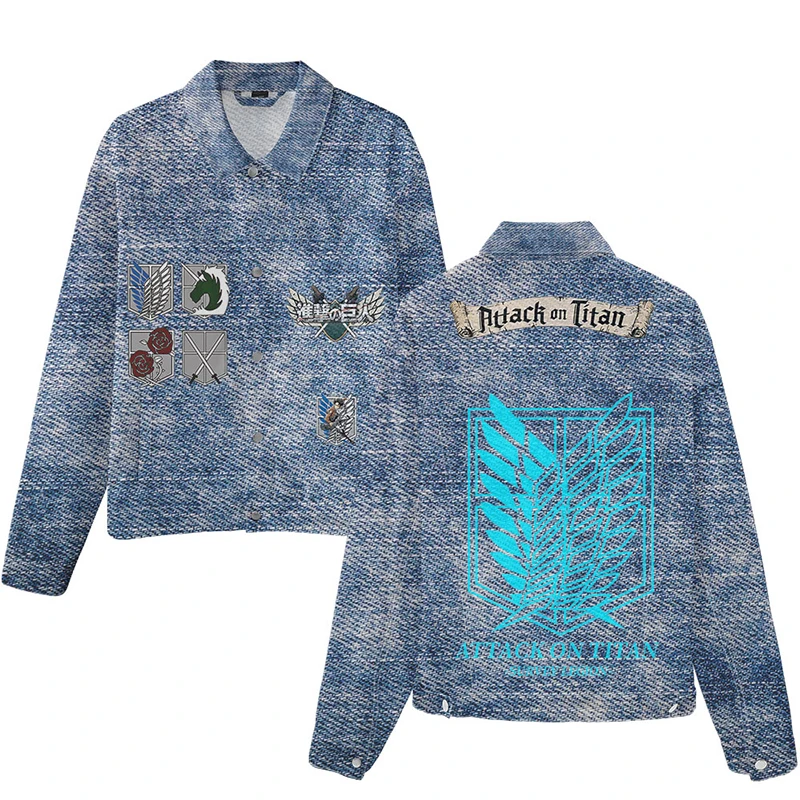 

Anime Cosplay Attack on Titan 3d Print Denim Jacket Coat Costume Fashion Men Women Long Sleeve Pocket Sport Jean-Jackets Hoodies