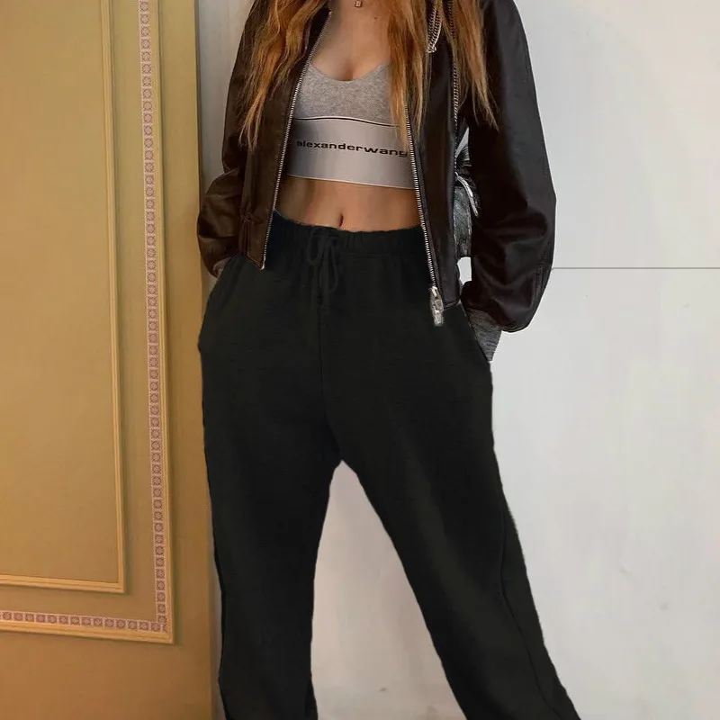Женские брюки с высокой талией в стиле хип хоп черные повседневные спортивные