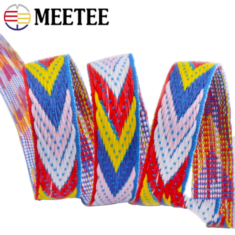 

Meetee 5Meters 22mm 1.8mm Thick Ethnic Jacquard Polyester Webbing Lace Trim Trousers Belt Ribbon DIY Clothing Sewing Accessories