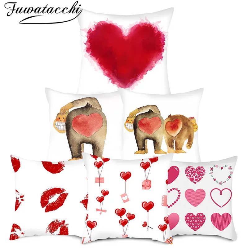 Fuwatacchi Red Sweetheart Love Printed Pillow Case Heart Picture Cushion Cover Decorative For Home Sofa Accessories | Дом и сад
