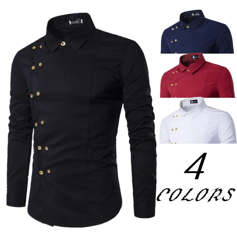 

Cotton Shirt for Men Long Sleeve Double Breasted Camisa Masculina Stretch Fabric Chemise Homme Mens Shirts