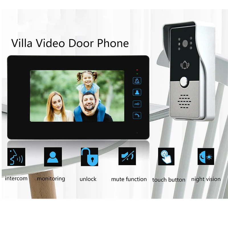 7 дюймов монитор видео дверной звонок Домофон с Камера проводного видеодомофона
