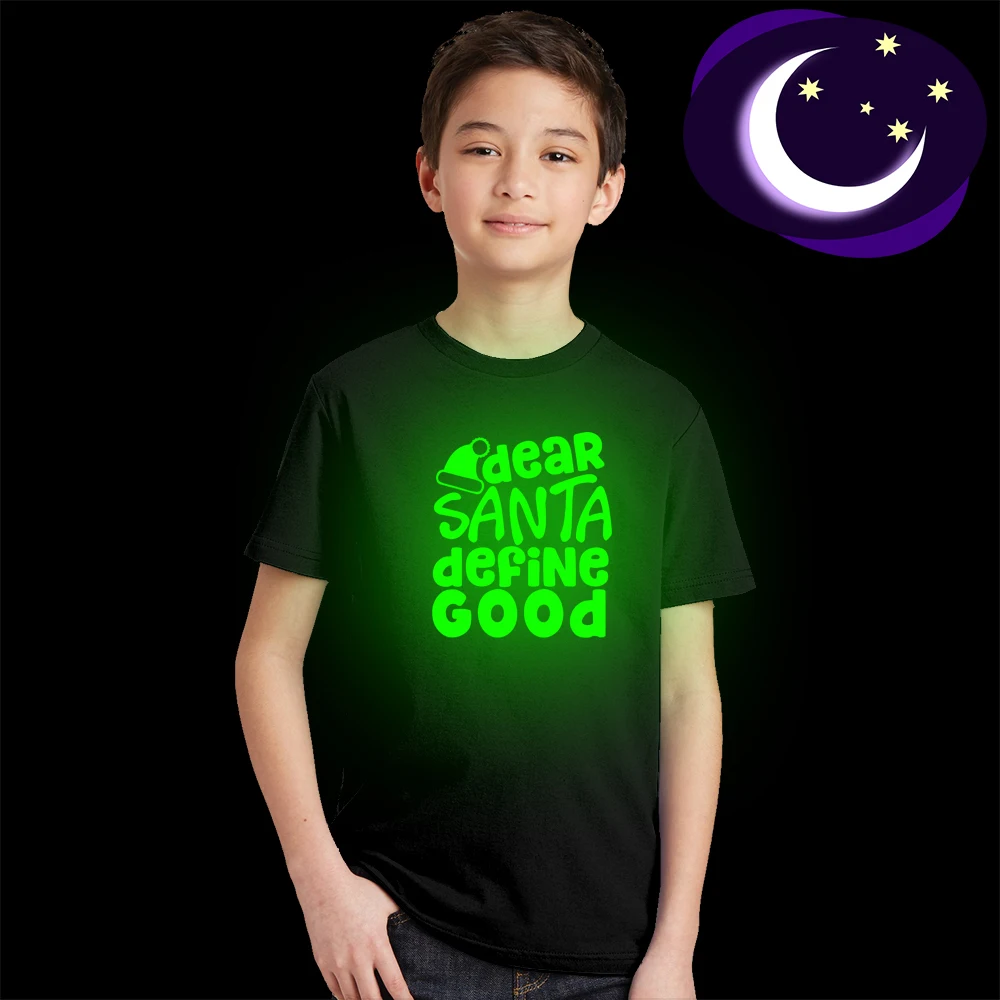 Детская светящаяся футболка Merry Christmas топы с принтом Dear Santa забавные детские