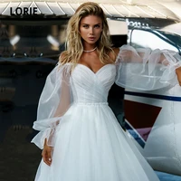 lorie bohemian wedding dresses boho sweetheart pleats a line tulle puff sleeves wedding gown princess bride vestido de noiva