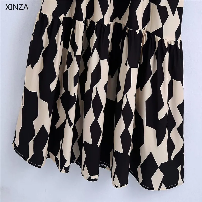 

2021 Za Women Black Print Midi Shirt Dress Long Sleeve Loose Summer Dress Fashion Button Up Pleat Woman Vintage Dresses