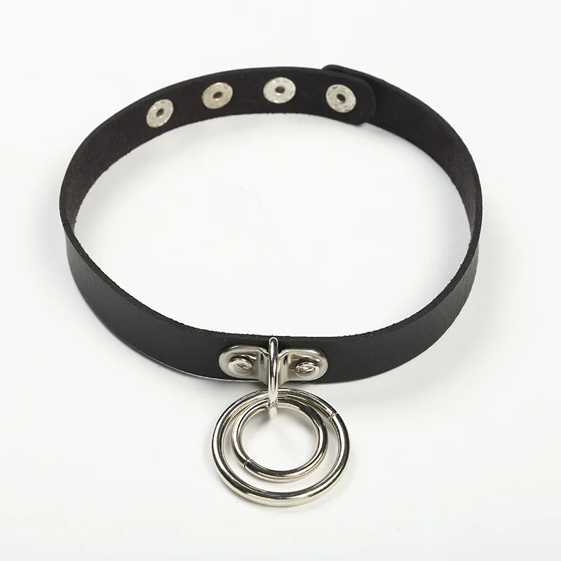 

Choker Necklaces Circle Pendant Sexy Neck Collar PU Leather Restraints Cool Punk Gothic Choker Collares Festival Jewelry