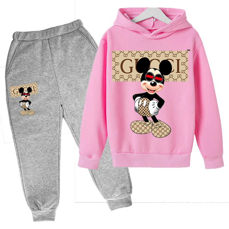 Conjunto de sudadera con capucha para ni&ntilde;os y adolescentes, su&eacute;ter con estampado de dibujos animados, Top de algod&oacute;n y pantalones, sudadera de moda-4