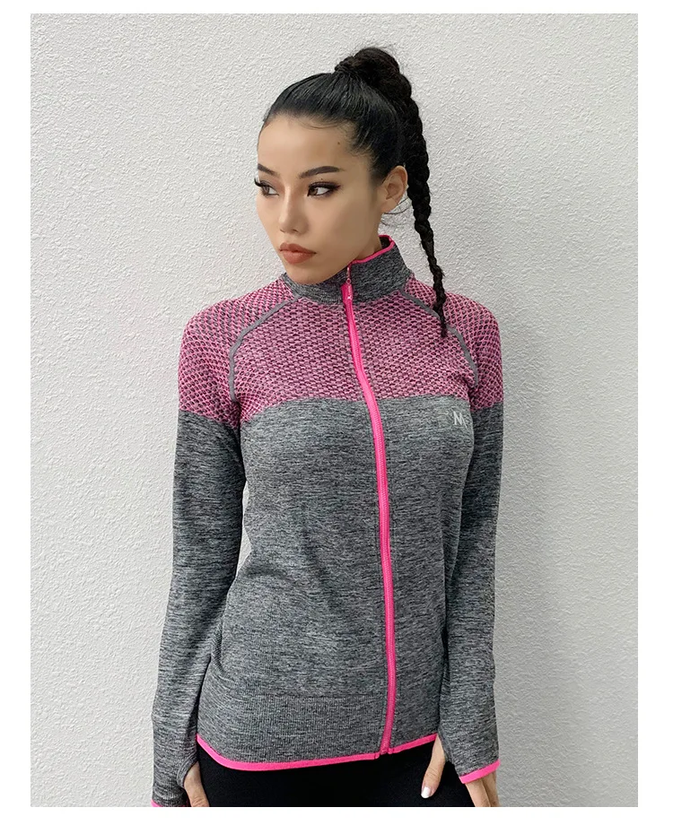 Женская одежда для йоги жакет молния кардиган с длинным рукавом стоячий воротник