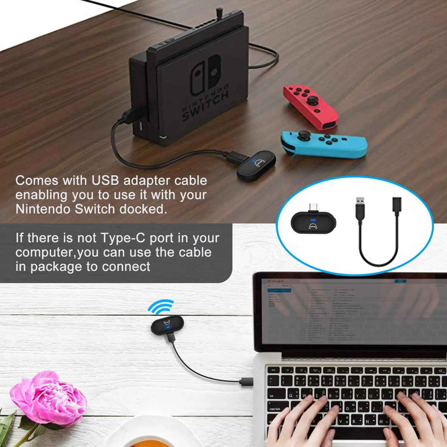Bluetooth-передатчик адаптер с шейным браслетом Bluetooth наушники для nintendo Switch PS4 ПК с микрофоном не более задержки и двойного соединения