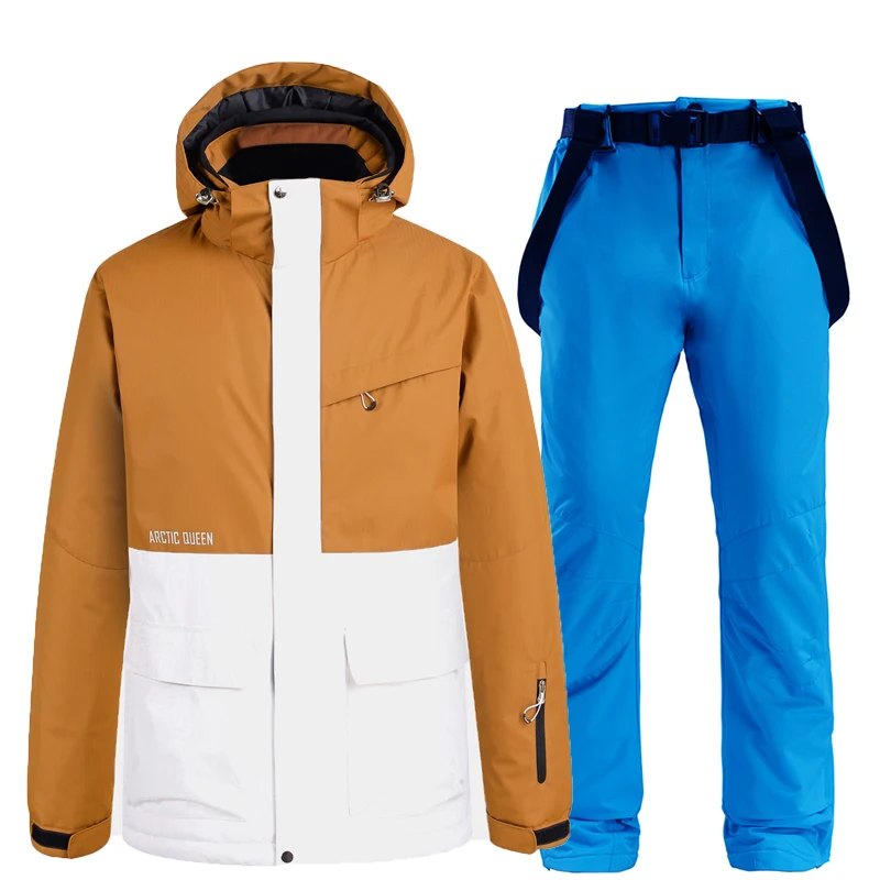 Лыжный костюм для мужчин и женщин зимняя куртка снежной погоды желтого белого
