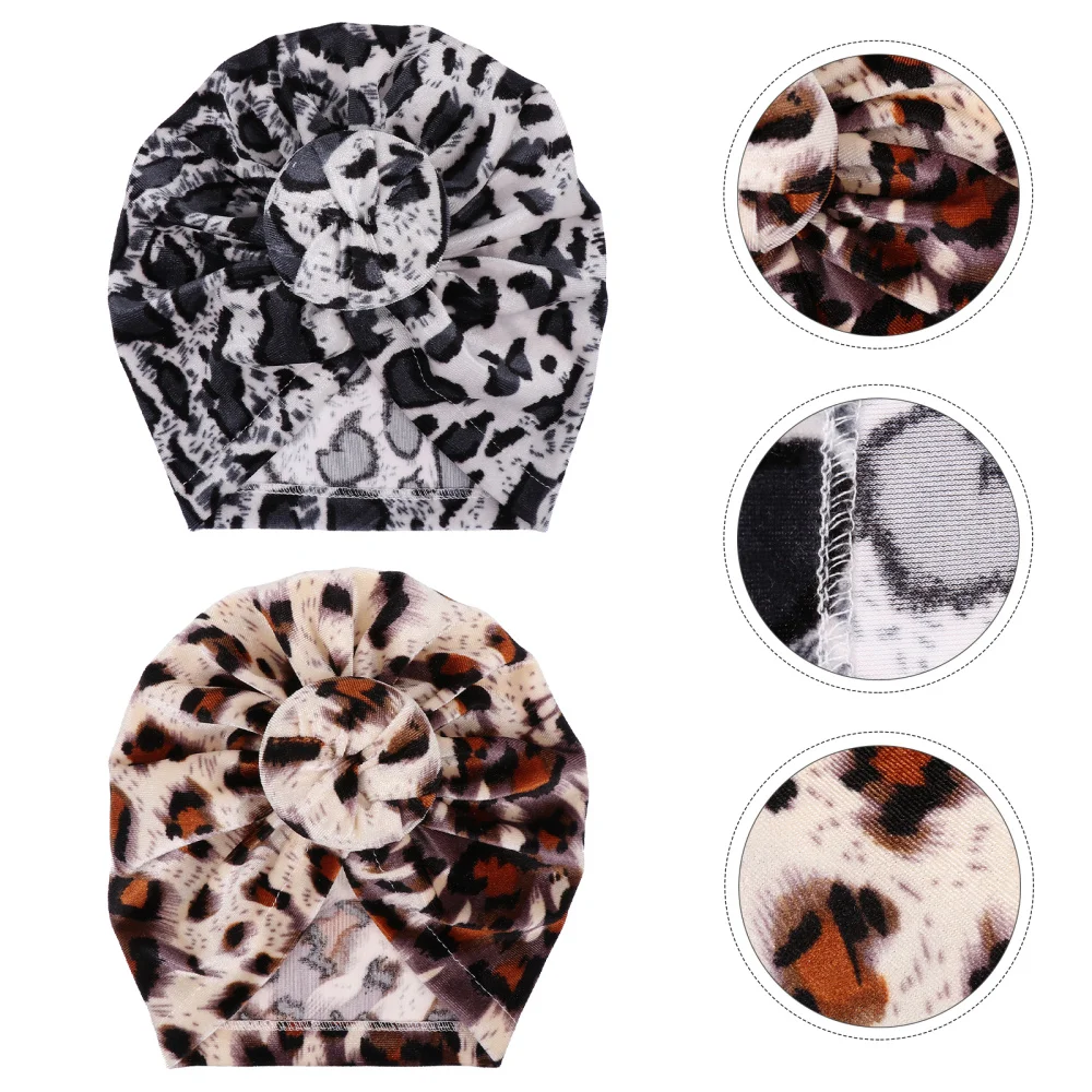 

2Pcs Newborn Turban Head Wraps Infant Toddler Cotton Cloth Leopard Caps