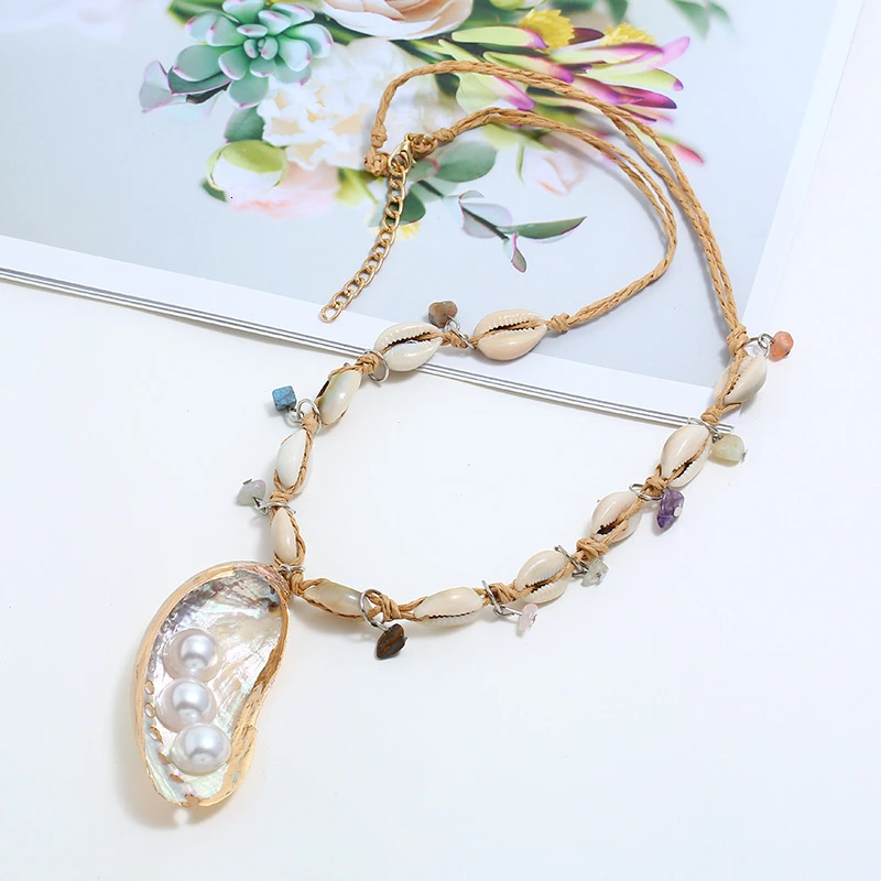 JOUVAL бохо большой жемчуг морской ракушки подвески для женщин многослойные длинные камни ракушка ожерелье