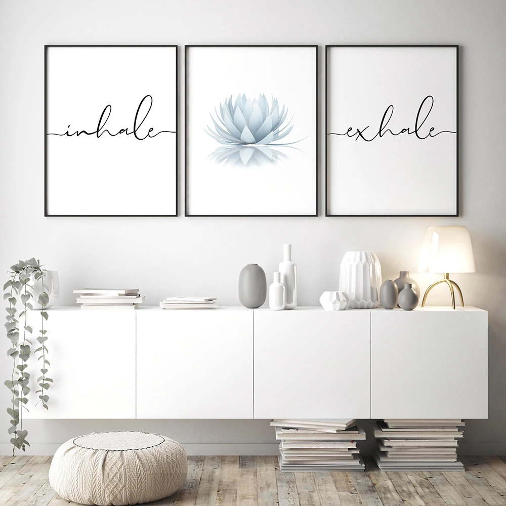 

Lotus Flower Wall Decor Poster Zen Yoga Meditating Canvas Painting Home Decor Inhale Exhale Quotes Art Picture print for Bedroom
