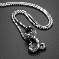 new trendy animal cobra shape pendant necklace mens necklace metal bohemian red crystal inlaid pendant accessory party jewelry