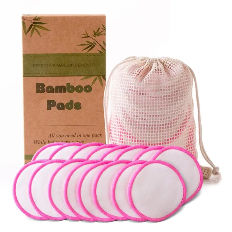 

16Pcs Reusable Bamboo Cotton Make up Remover Pads Set Cleaning Face Round Wipes