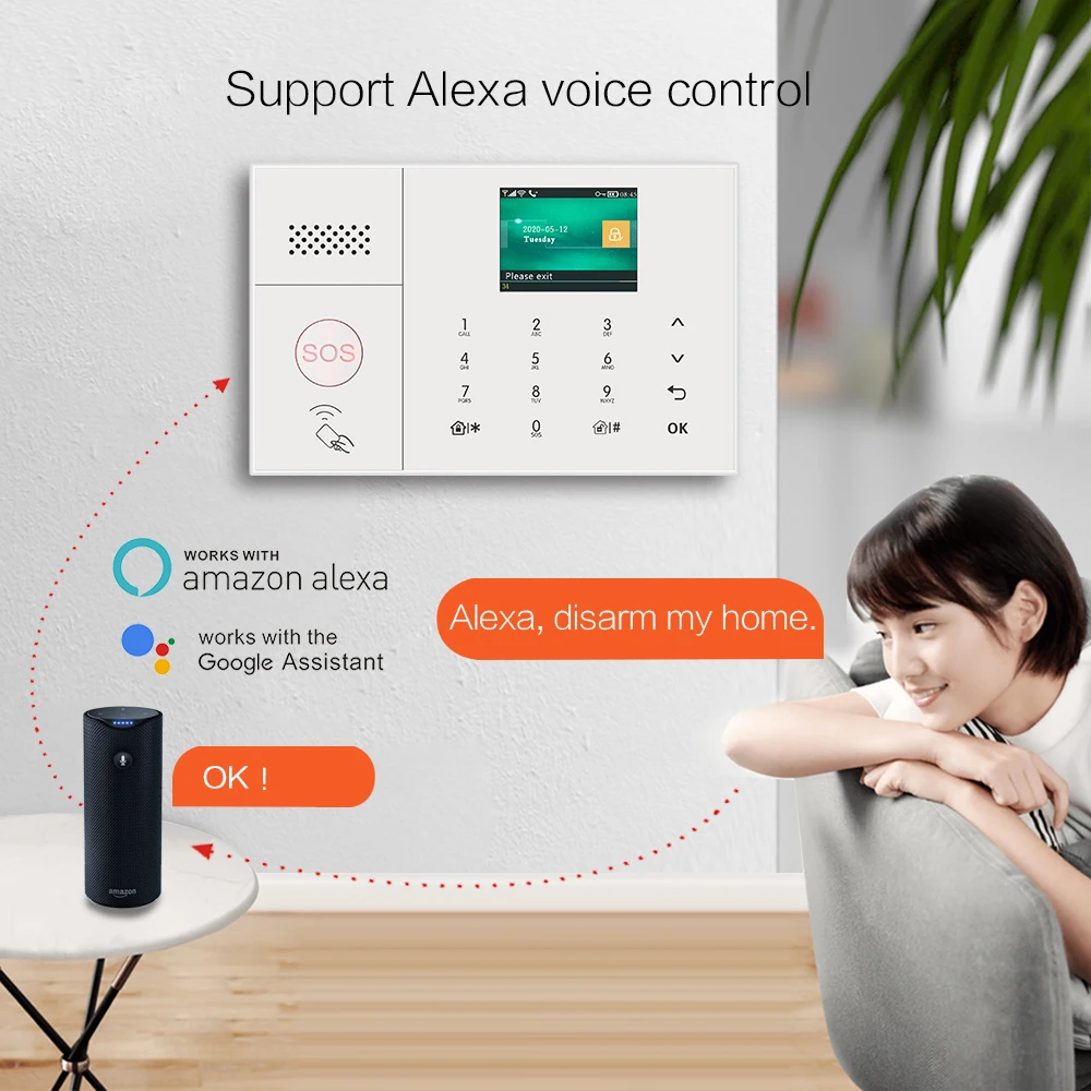Охранная сигнализация HIVA Tuya Беспроводная GSM Wi-Fi для дома и бизнеса работает с
