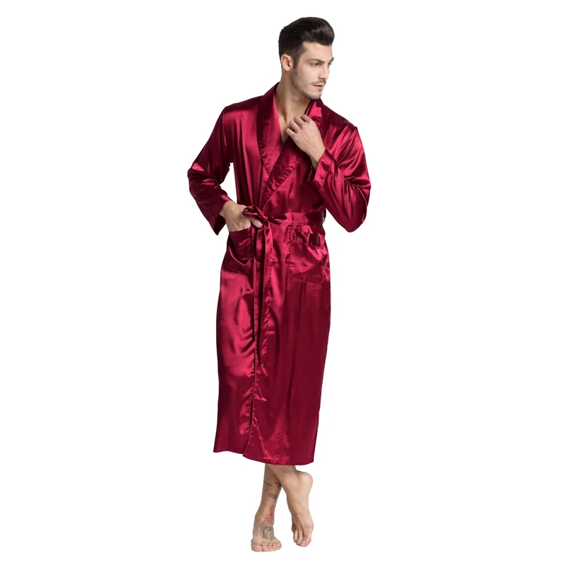Халат Мужской Шелковый атласный, длинная однотонная шелковая пижама, ночная рубашка, одежда для сна от AliExpress RU&CIS NEW