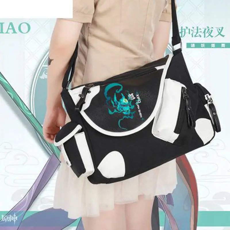 

New game Genshin Impact animation peripheral canvas bag XIAO ZHONGLI HUTAO casual fashion student messenger shoulder