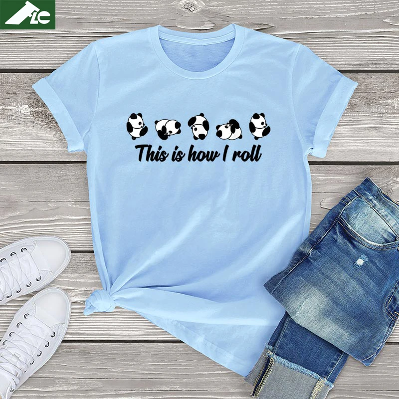

100% Cotton This Is How I Roll Baby Panda Tee Blouses Women Unisex Tops Cute Little Bear Panda T Shirt Oversized Female T Shir