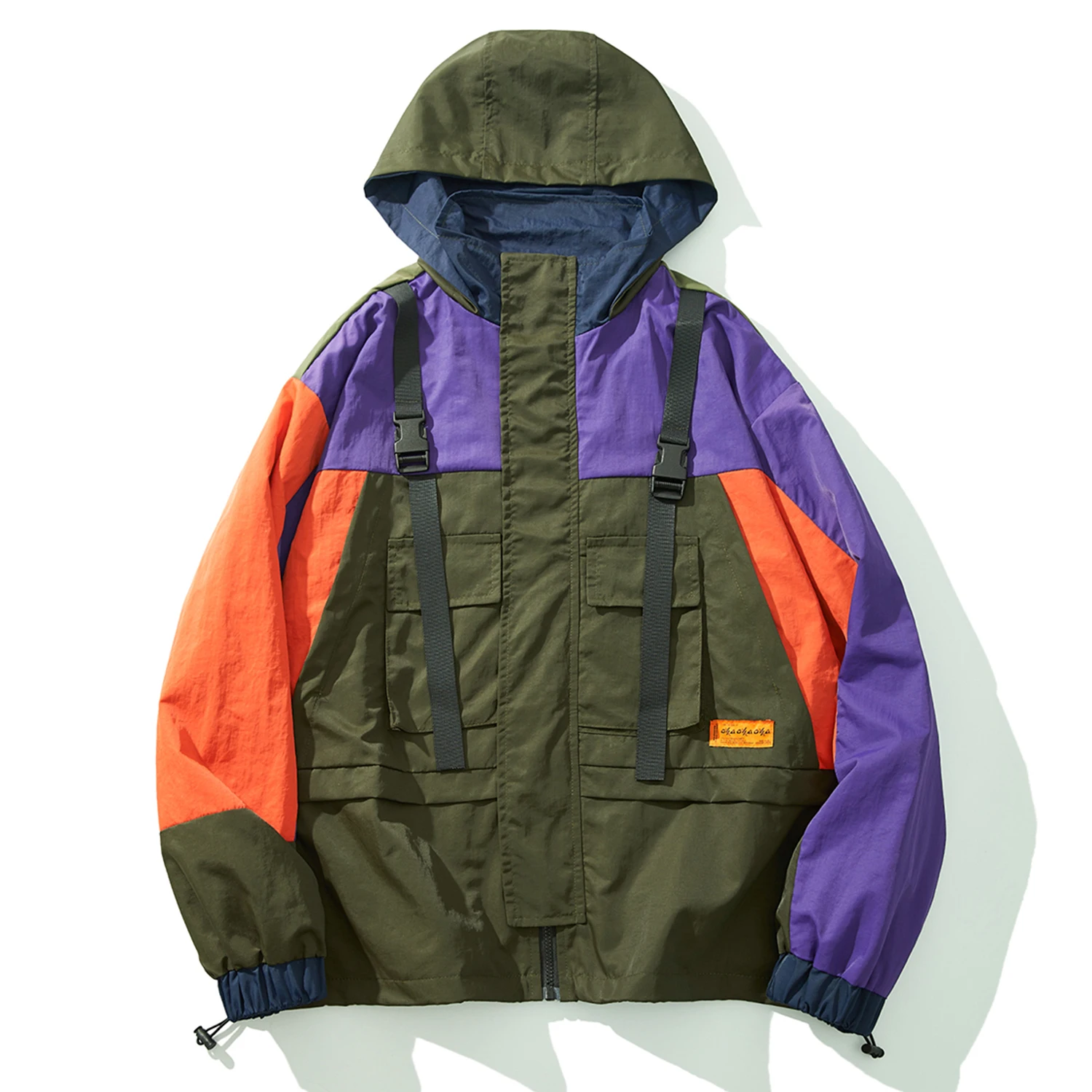 Куртка-карго Мужская в стиле Харадзюку лоскутный пиджак-пальто с лентами и